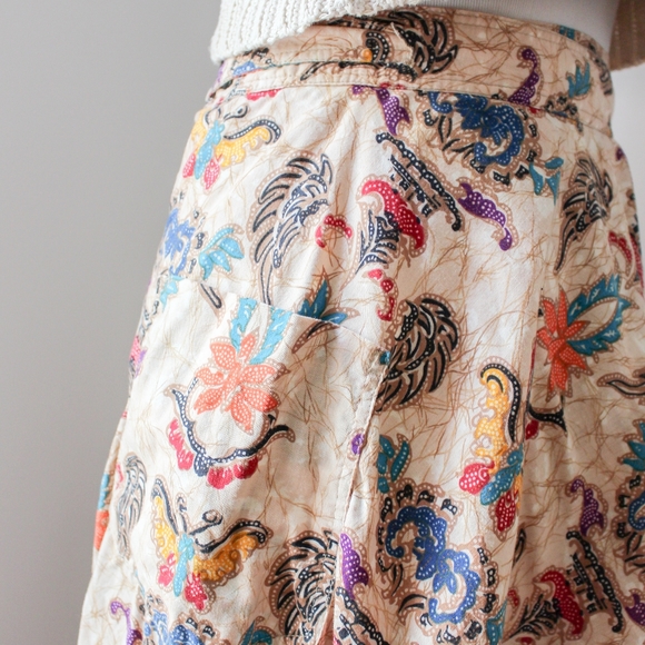 SOLD - Vintage 1970s Tan Paisley and Floral Print Wrap Midi Skirt - Picture 5 of 9